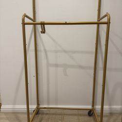 Gold Double Rod Clothing Rack on Wheels – Excellent Condition