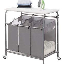  3-Section Laundry Sorter with Foldable Ironing Board