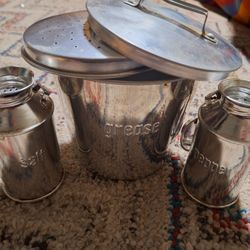 Vintage Salt And Pepper Shaker, Grease Bucket Set