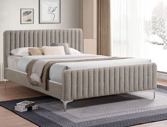 Brand New Queen Size Sand Beige Channel Channel Tufted Bed Frame