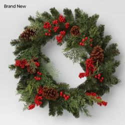 Brand New Threshold 29" In  Wreath With Pinecones And Berries