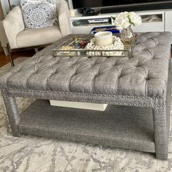 Gray Tufted Square Cocktail Ottoman 