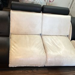 Black And White Two Seater Couch And Chair W Recliner/Foot Rest