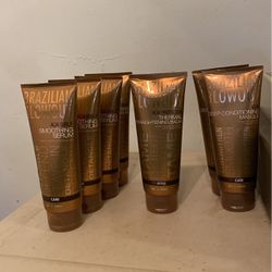 Brazilian Blowout Smoothing Serum Pro Care, Thermal Straightening Balm Pro Style And , Deep Conditioning Masque Pro Care.