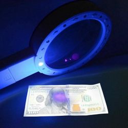 30X Jumbo Handheld Magnifying Glass w/ 12 Bright LED Light Illuminated Magnifier