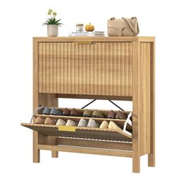 Natural Oak Fluted Shoe Cabinet