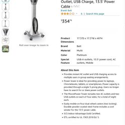 Power Tower, AC Outlet, USB Charge, 13.5' Power Cable