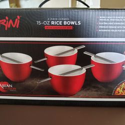 4-Piece Ceramic 15-oz Rice Bowls With Chopstick Set