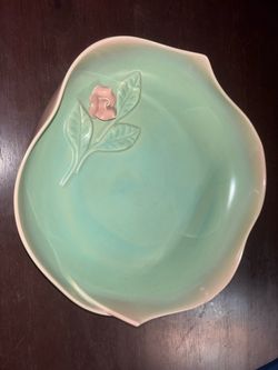 vintage 1940s Haldeman California Pottery "Caliente" low console bowl or decorative dish in seafoam green