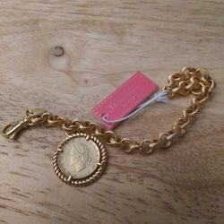 14 Kt    Gold Plated Bronze 💯 bracelet.L 20 Lira coin.made In Italy 🆕🆕🆕
