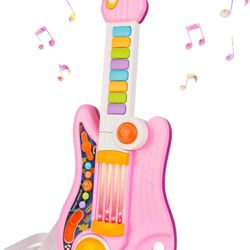 Kids Guitar 2 in 1 Music Toys Piano for Kids Electric Guitar with Strap Toddler Guitar Musical Instruments Toys for 3 4 5 Year Old  Gifts (Pink)