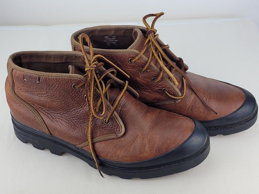 Polo Ralph Lauren UMAR Tumbled Brown Leather Ankle Boots 11431 Men's 11.5D