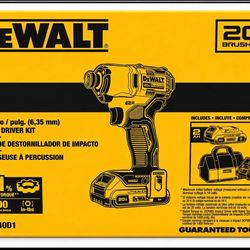 DEWALT 20V MAX Impact Driver Kit 1/4 Brushless w Battery and Charger DCF840D1