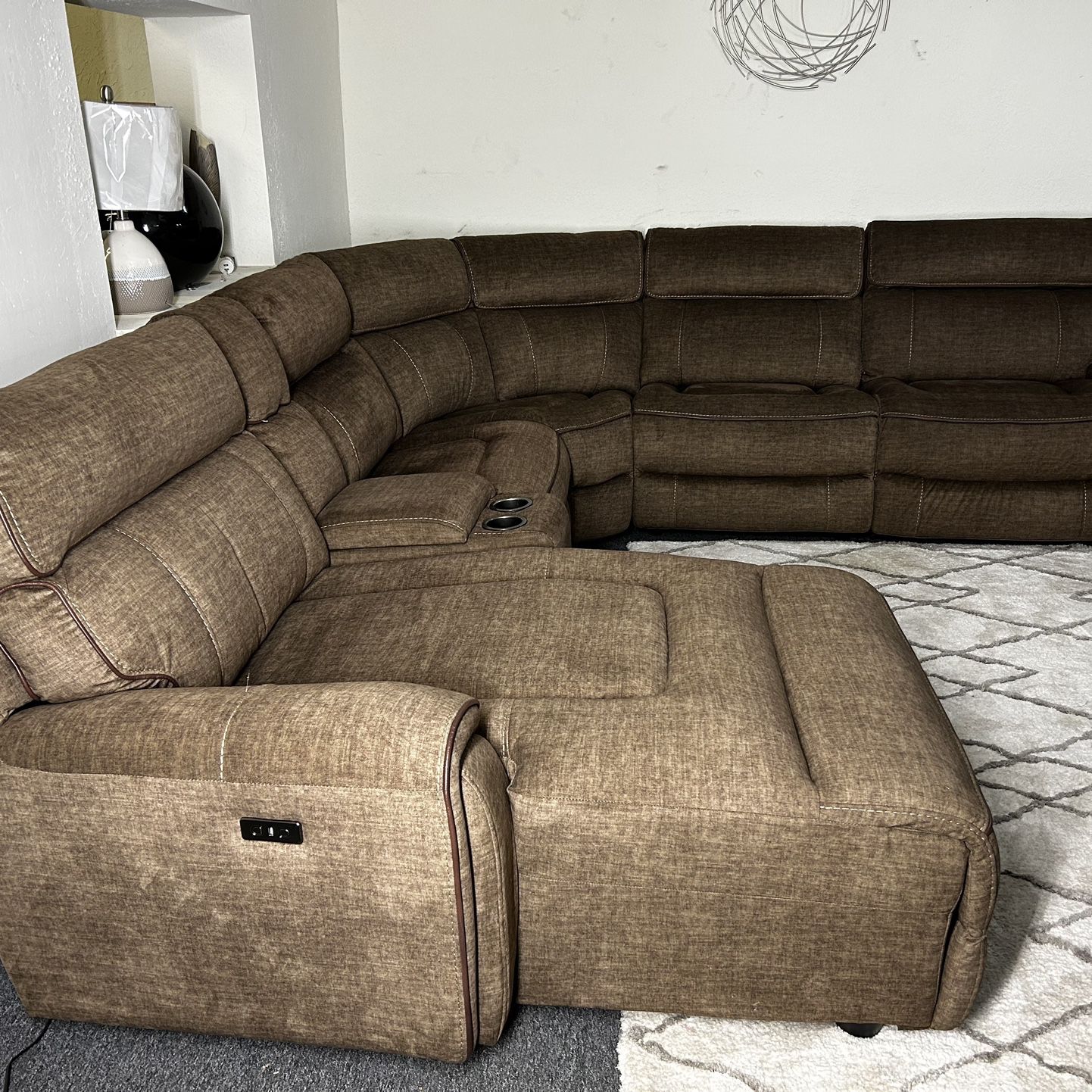 High Performance Fabric Sectional With 3 Power Recliners- Hutchenson