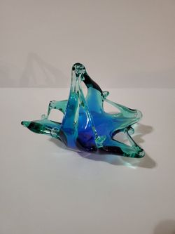 Murano Blue Green Basket Bowl Candy Trinket Dish