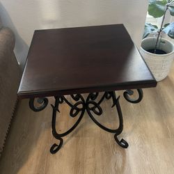 Coffee Table And 2 Side Tables Wrought Iron Solid Wood