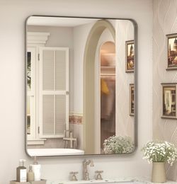 24x28 Inch Silver Brushed Nickel Bathroom Mirror