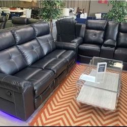 Kempten Black📌 LED Reclining Living Room Set 
Sofa