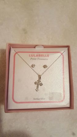 Lulabelle earrings and cross pendant