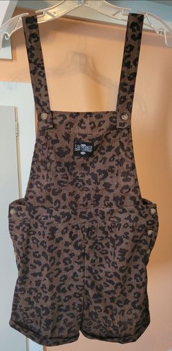 Leopard Print Corduroy Overall Shorts