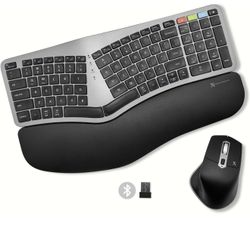 X9 Ergonomic Keyboard and Mouse Wireless Combo 2.4G+Bluetooth - Type Comfortably & Efficiently Longer - Ergo Split Keyboard and Mouse with Wrist Rest 