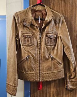 Max Jeans Women’s Brown Faux Leather Jacket – Size Medium