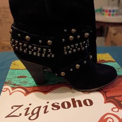 Black Studded Suede With Heels boots 