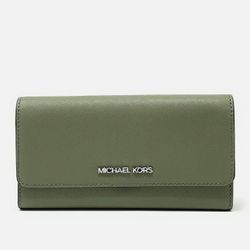 Michael Kors Women's Jet Set Travel Large Trifold Wallet Army Green