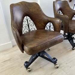 2 chairs in excellent condition / can be used as accent chairs or dining or office chairs  Vintage 70s Douglas Furniture of California leather accent