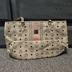 MCM Beige Visetos Striped Tote Bag