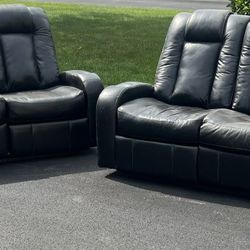 Black Leather Couch Recliner Set (2 Pieces)