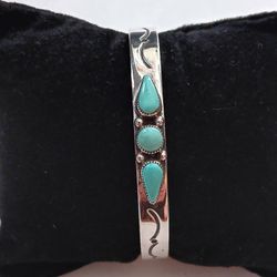 Vintage Jewelry.  Very Nice Sterling Turquoise  LAG-ZUN Bracelet.  