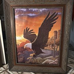 Decorative Painting of a Bald Eagle in a Desert Landscape. "21x25"
