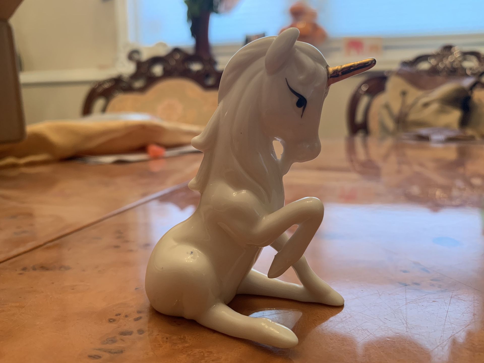 White gold Unicorn figurine, ceramic