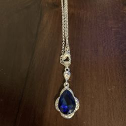 beautiful Silver Necklace With sapphire Pendant 