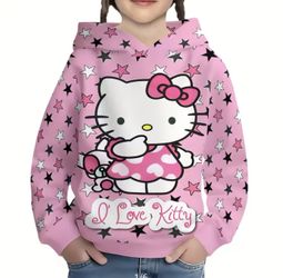 Pullover Hoodie Kitty Print For Girls 
