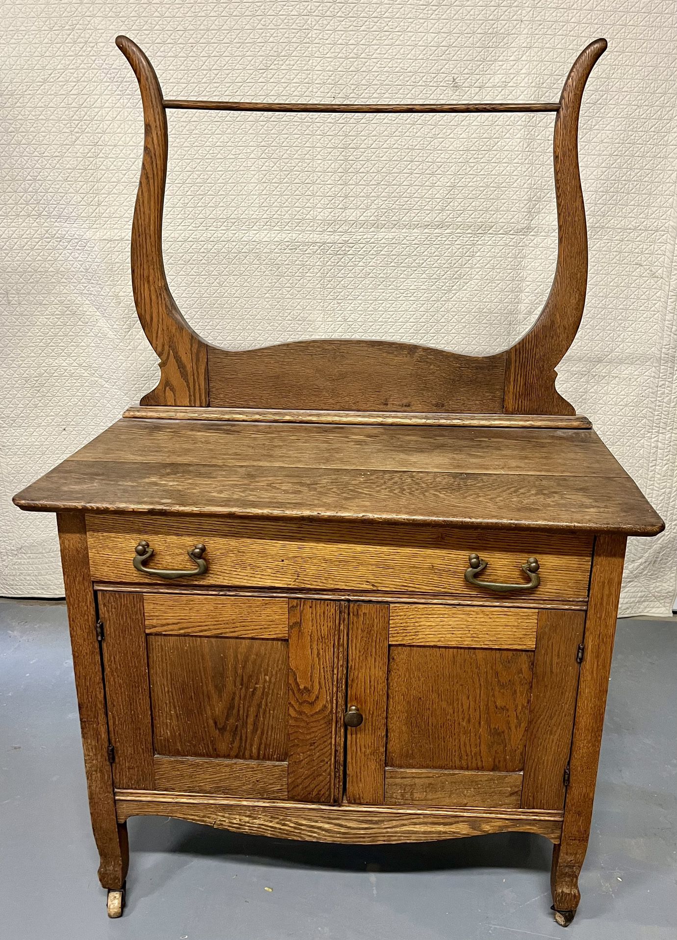 Antique Oak Washstand With Towel Bar
