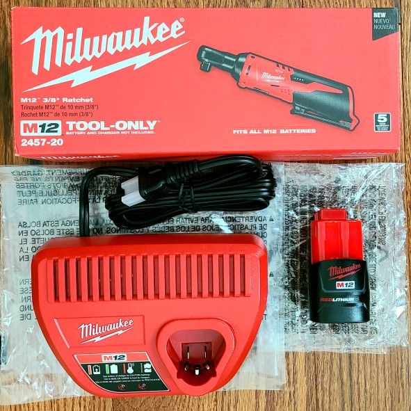 Milwaukee M12 3/8 Ratchet, CP 1.5Ah Battery, Charger Bundle!! (All Brand New )