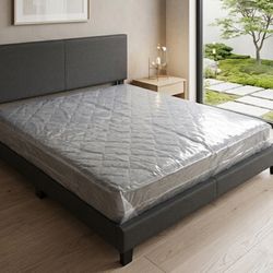 New King Bed Frame Plain Black + Plastic Sealed King Mattress + Box Spring 