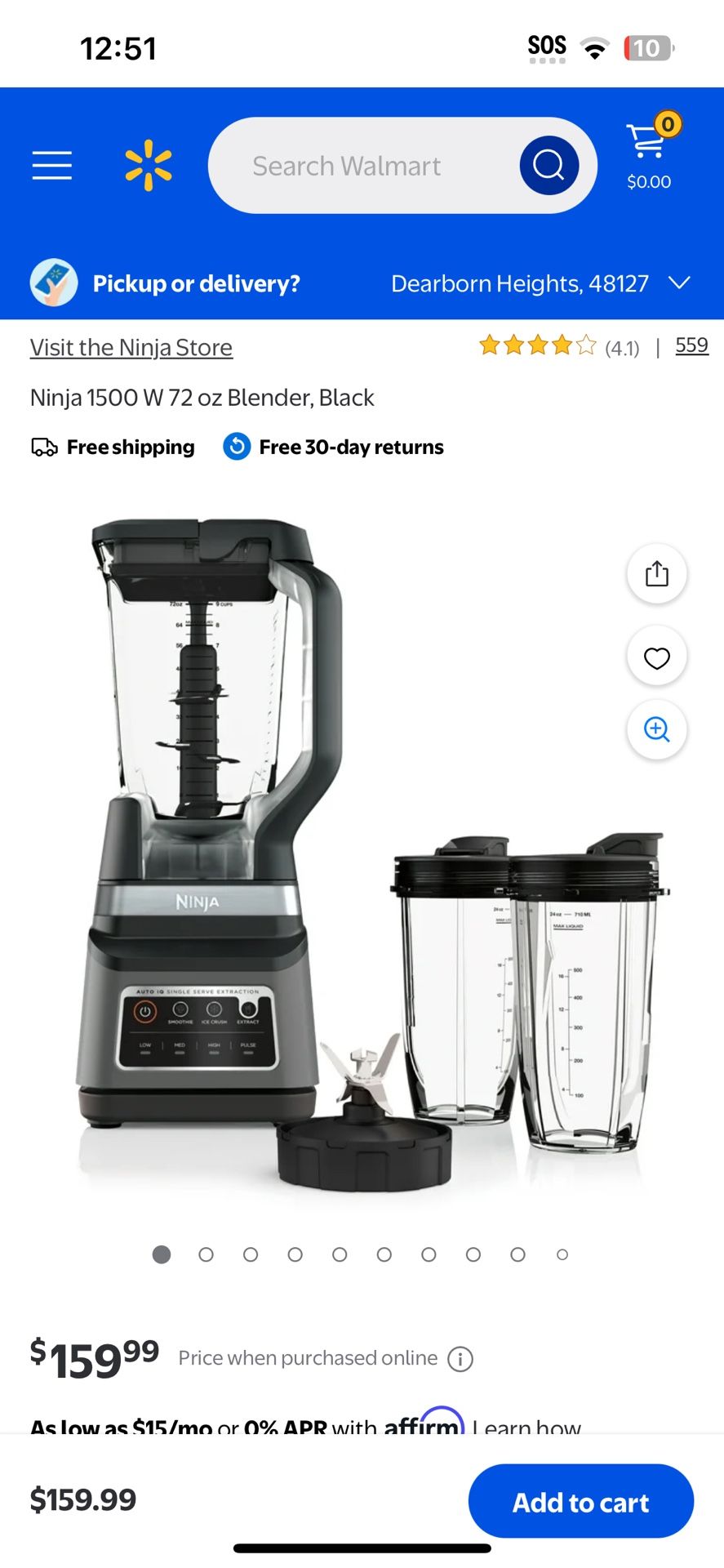 Ninja 1500 W 72 oz Blender, Black