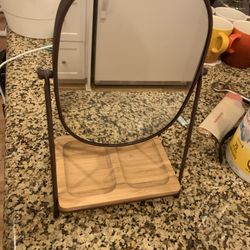 Tabletop Vanity Mirror with Wooden Storage Tray
