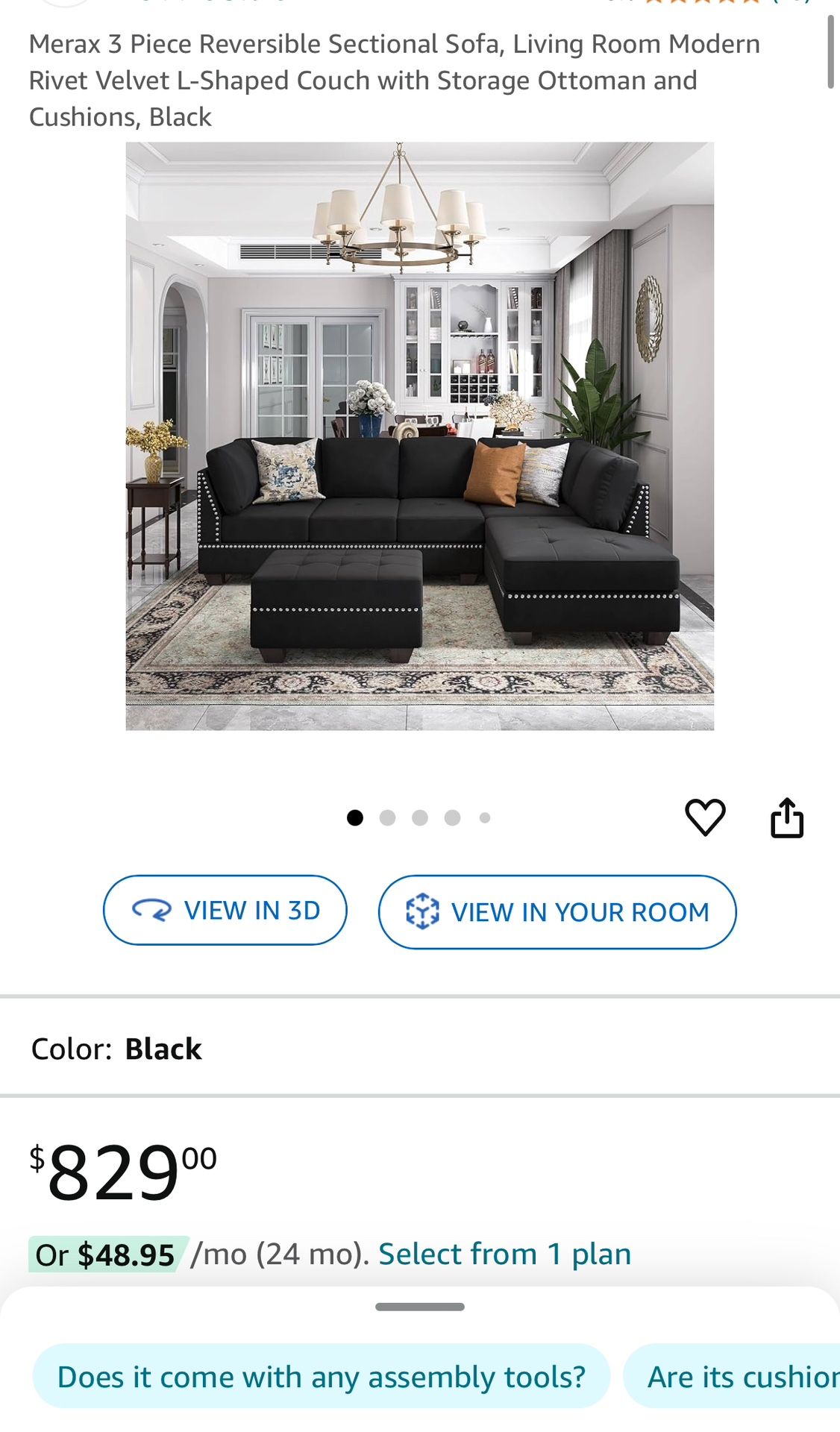 Black Sectional With Ottoman And Chaise