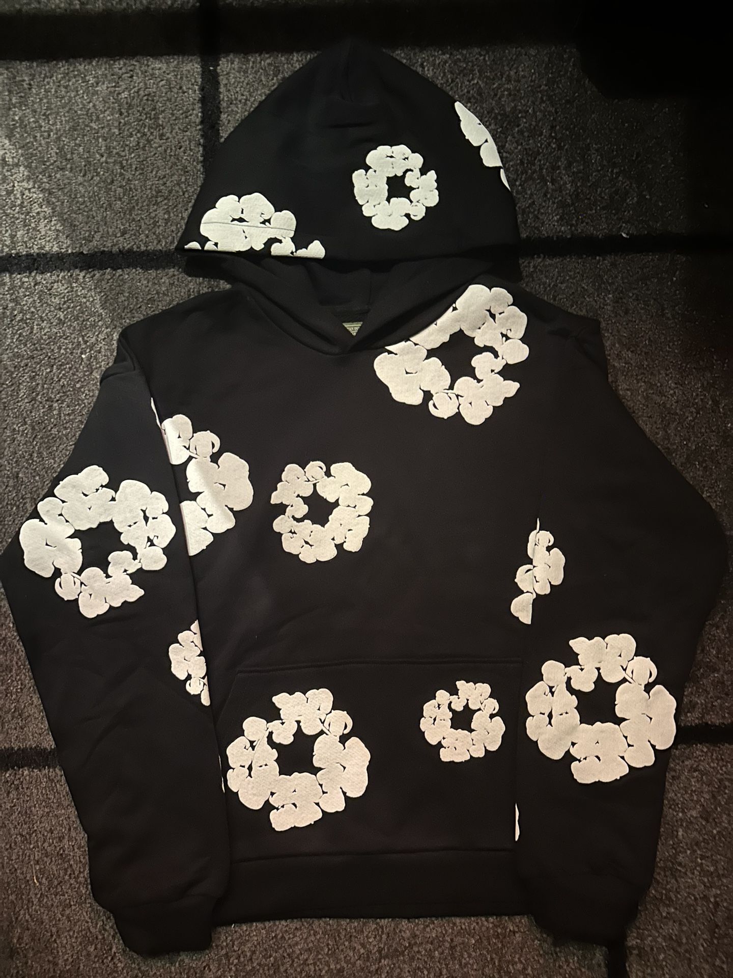 Black And White Denim Tear Hoodie- Size Medium