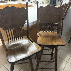 4 Solid Wood Swivel Bar Stools