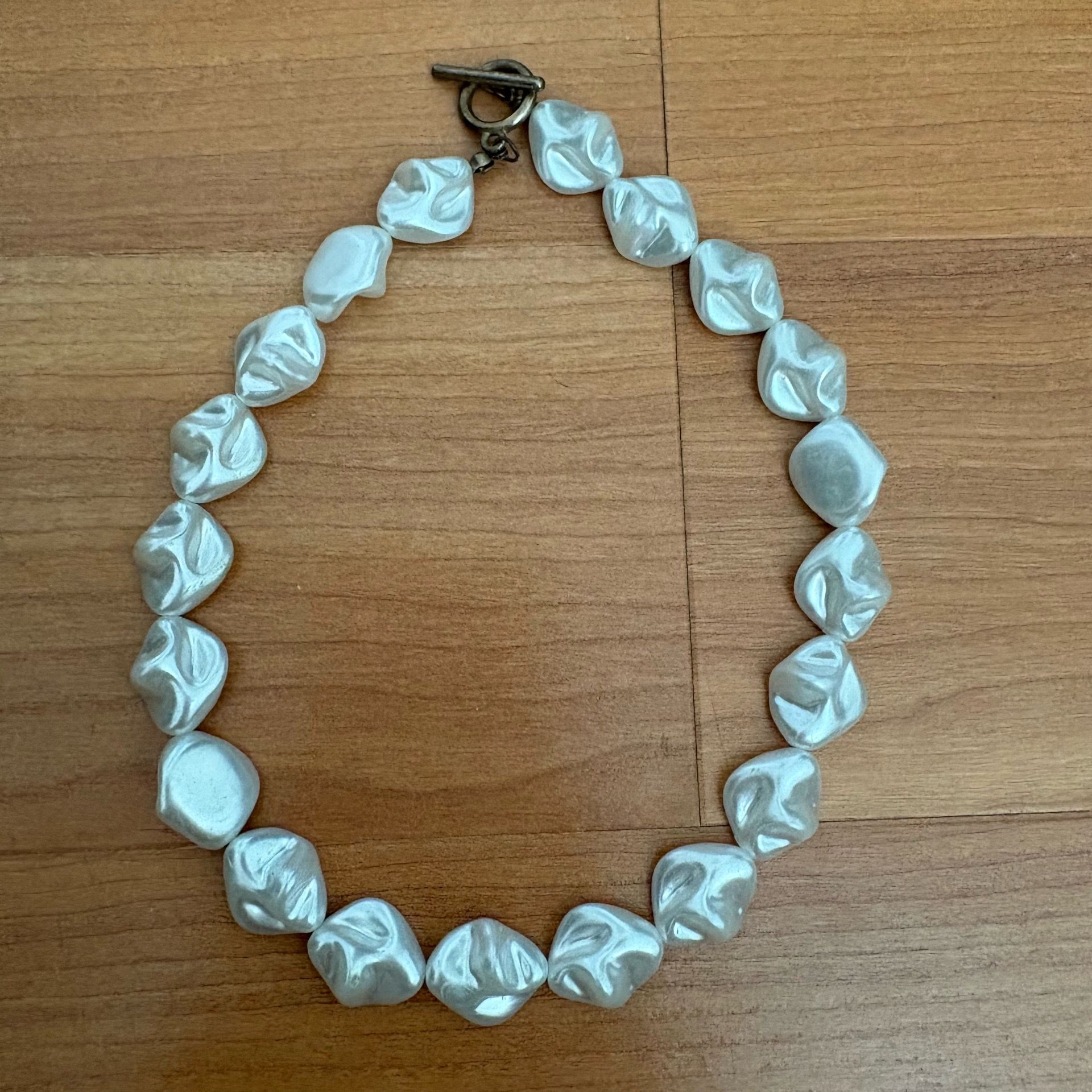 Faux Pearl Baroque Necklace – Silver Toggle Clasp