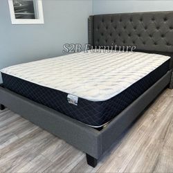 Queen Grey Tufted Bed With Ortho Mattress Included!