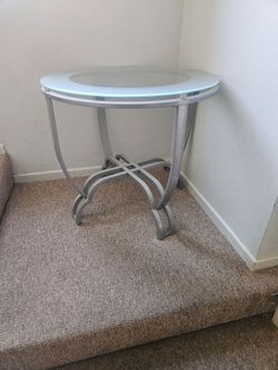 Round Glass Top Metal Side Table