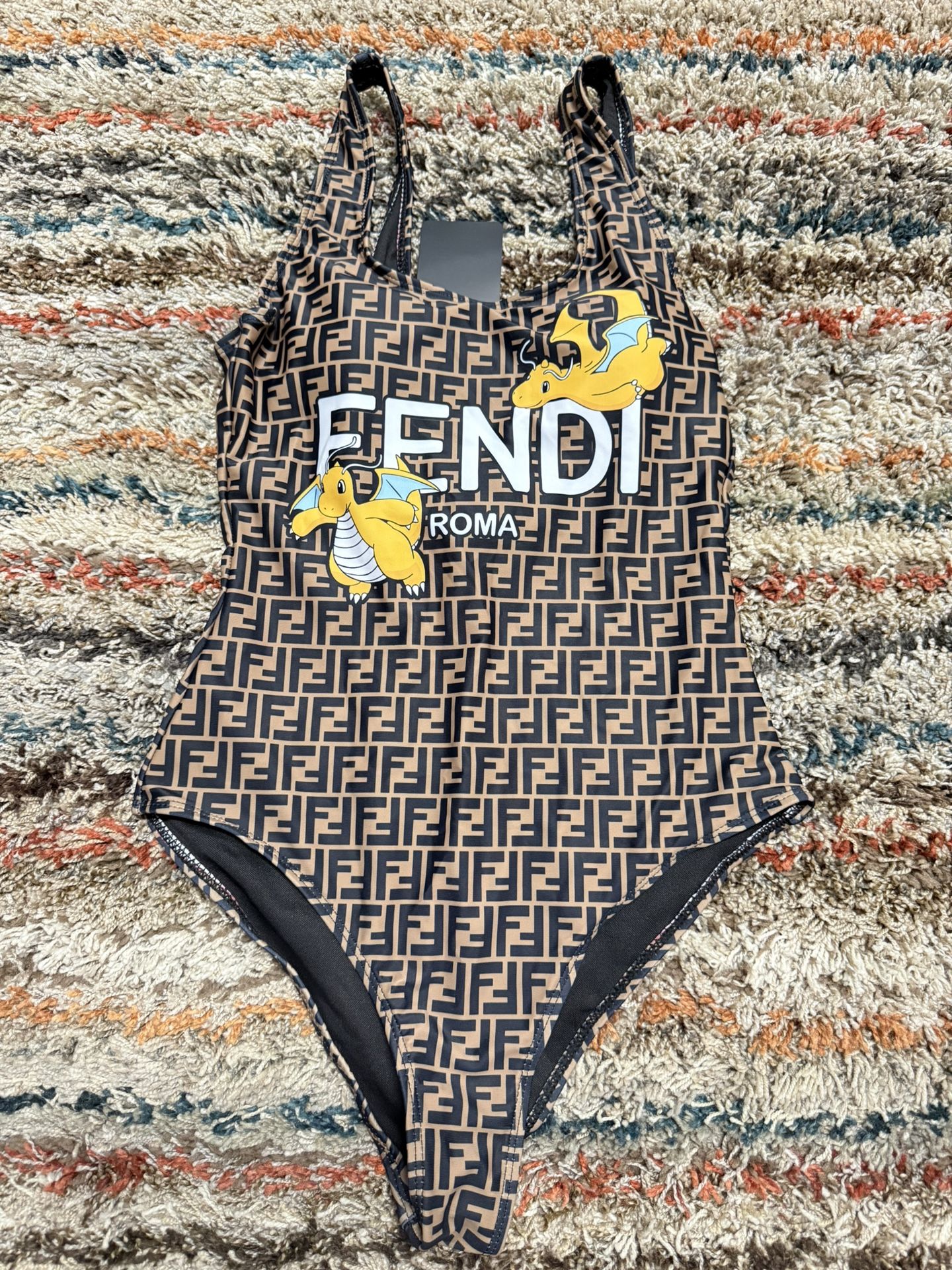 FENDI Logo Brown Swimsuit One Piece Size M