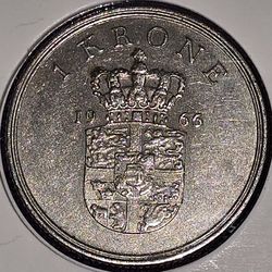 1966 Denmark 1 Krone Coin