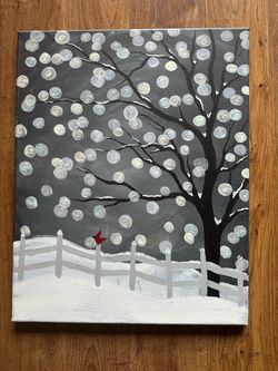 "Scarlet Winter" Hand-Painted Canvas Art (Cardinal Scene) – 20" x 15.75"